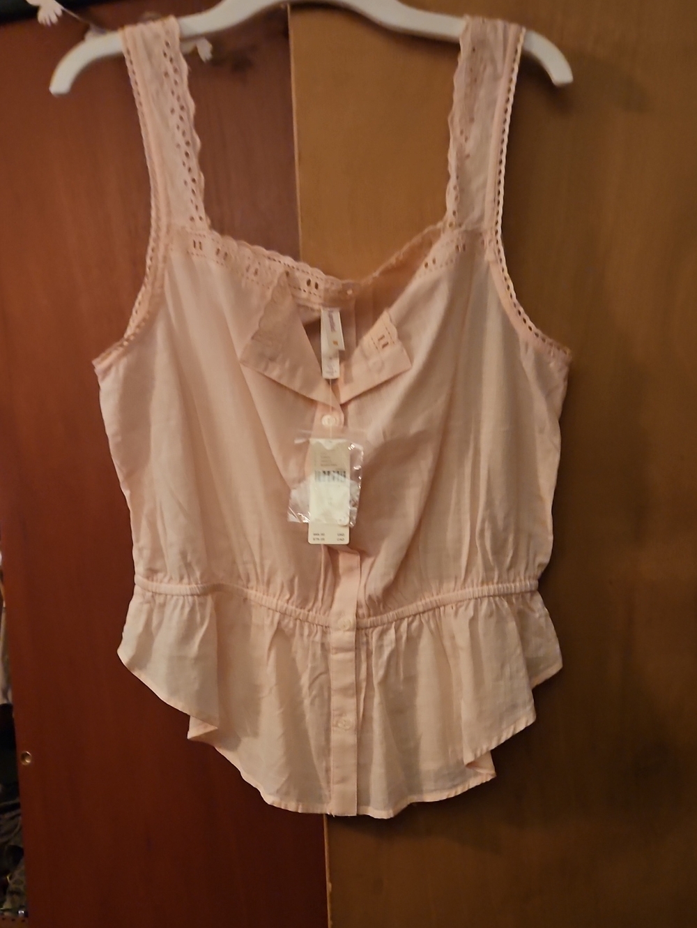Lace-Trim Peplum Tank Top in Blush Pink - Brand Unspecified